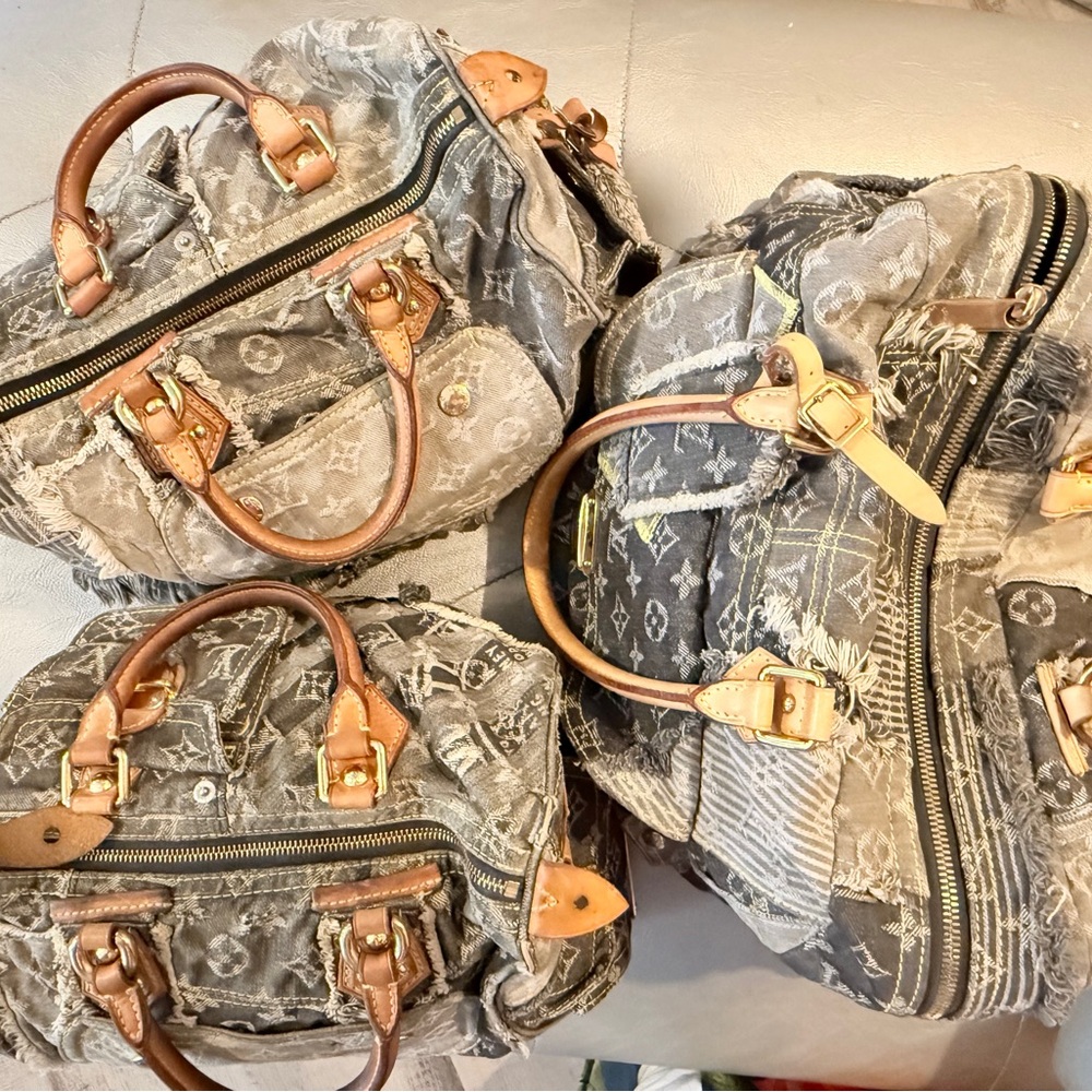 3 Louis Vuitton Authentic shades of Gray Monogram Denim Handbag’s